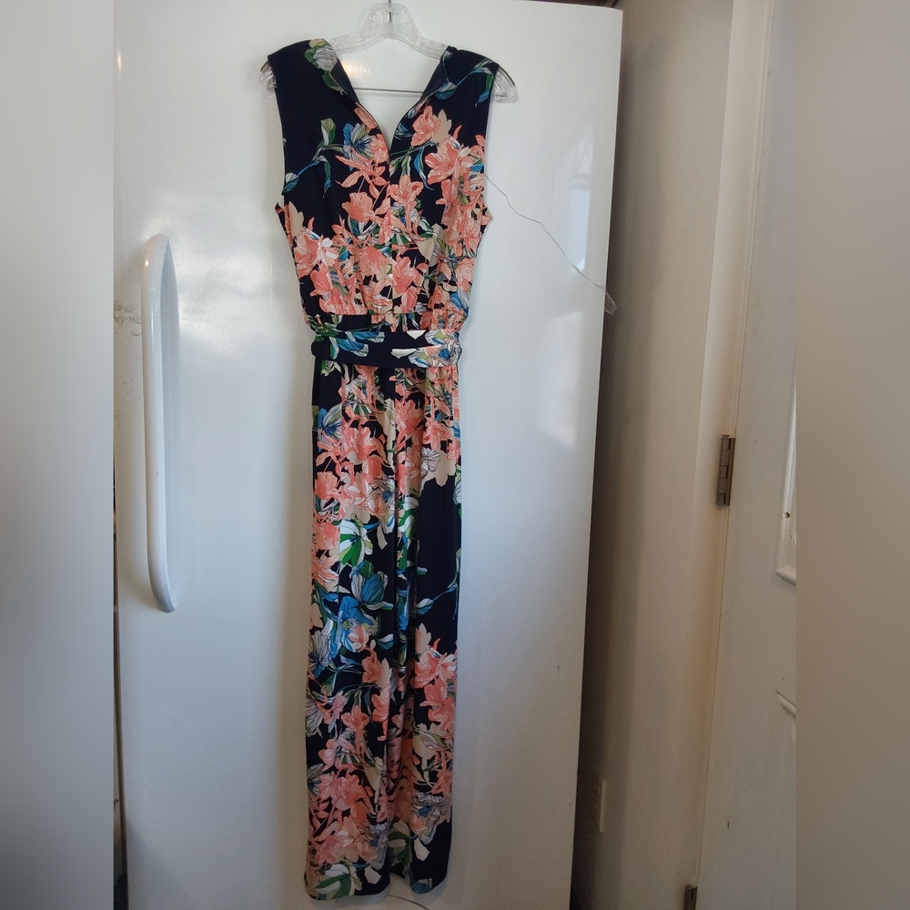 Chico's 1 Floral Jumpsuit - Navy and Pink - Picture 6 of 12